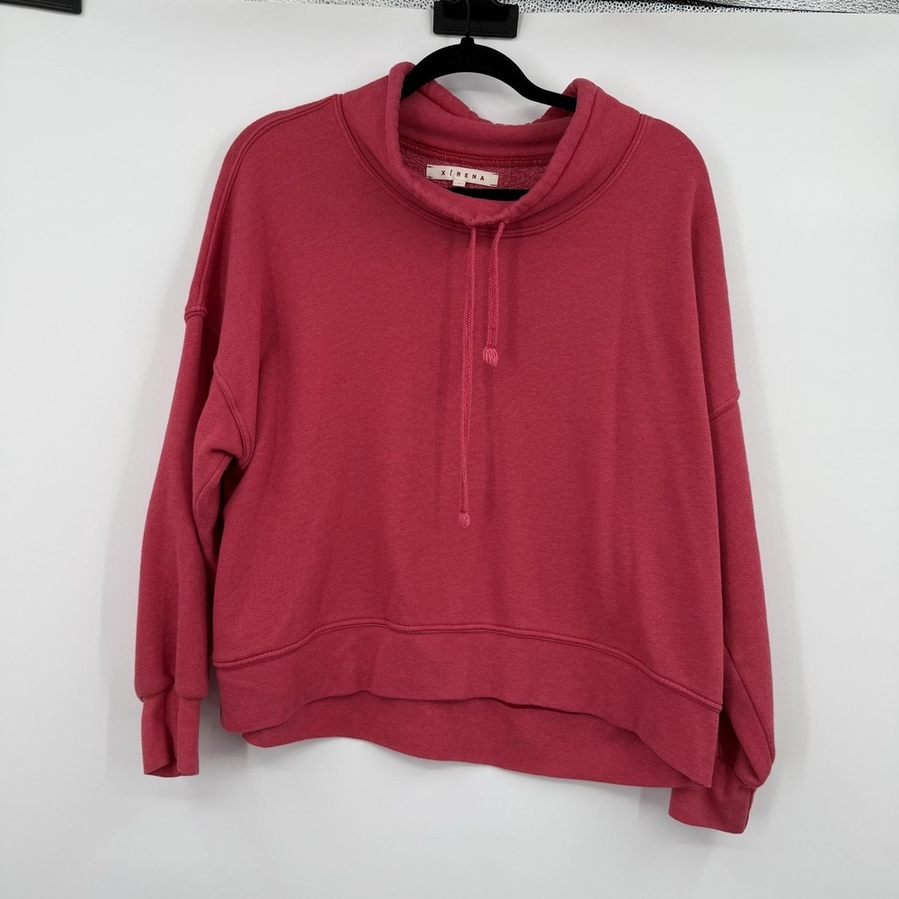 Xirena Hoodie Women Small Red Pullover High Neck Fleece Oversized Drawstring